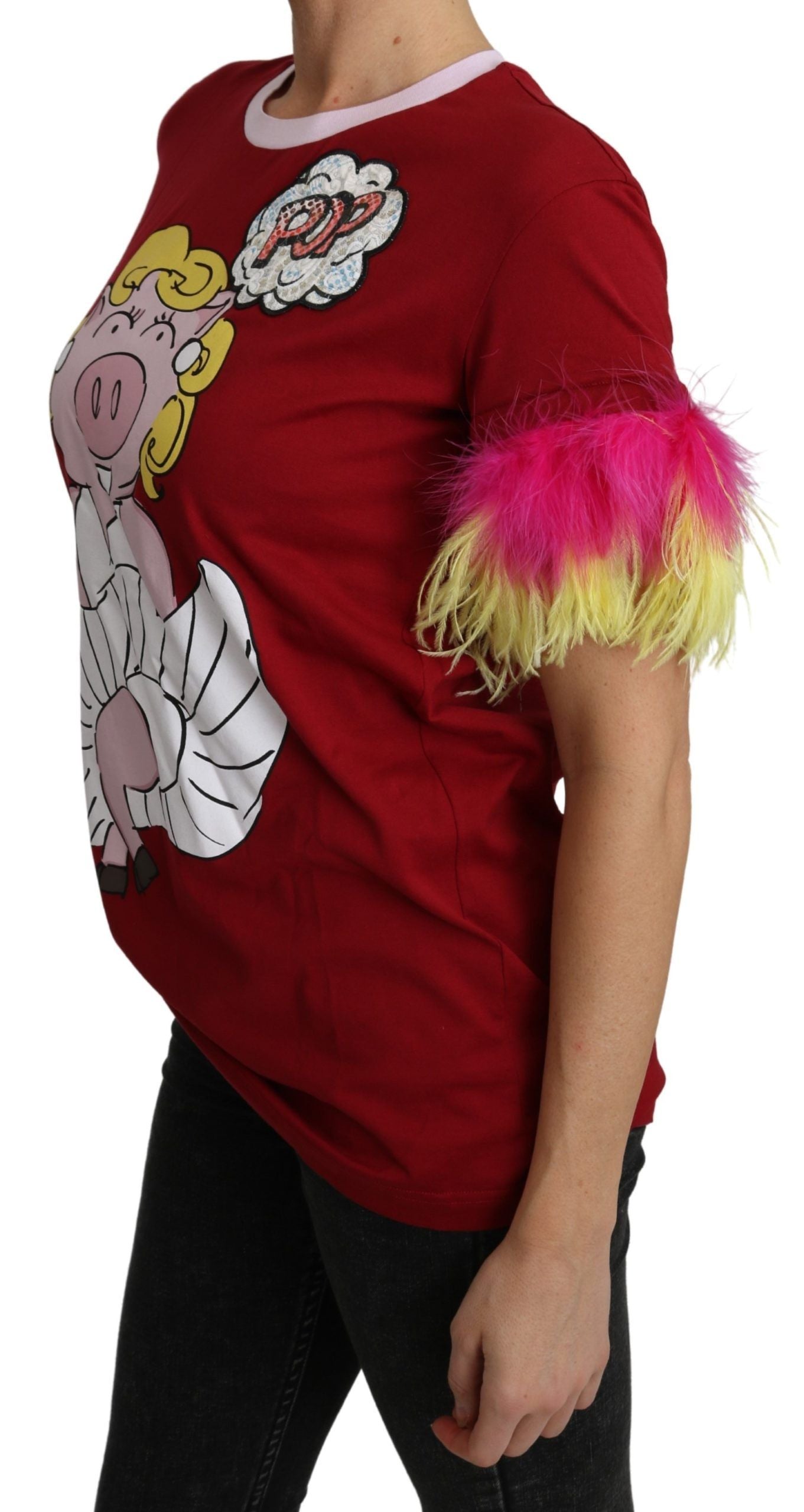 T-shirt ras du cou imprimé cochon rouge chic Dolce & Gabbana