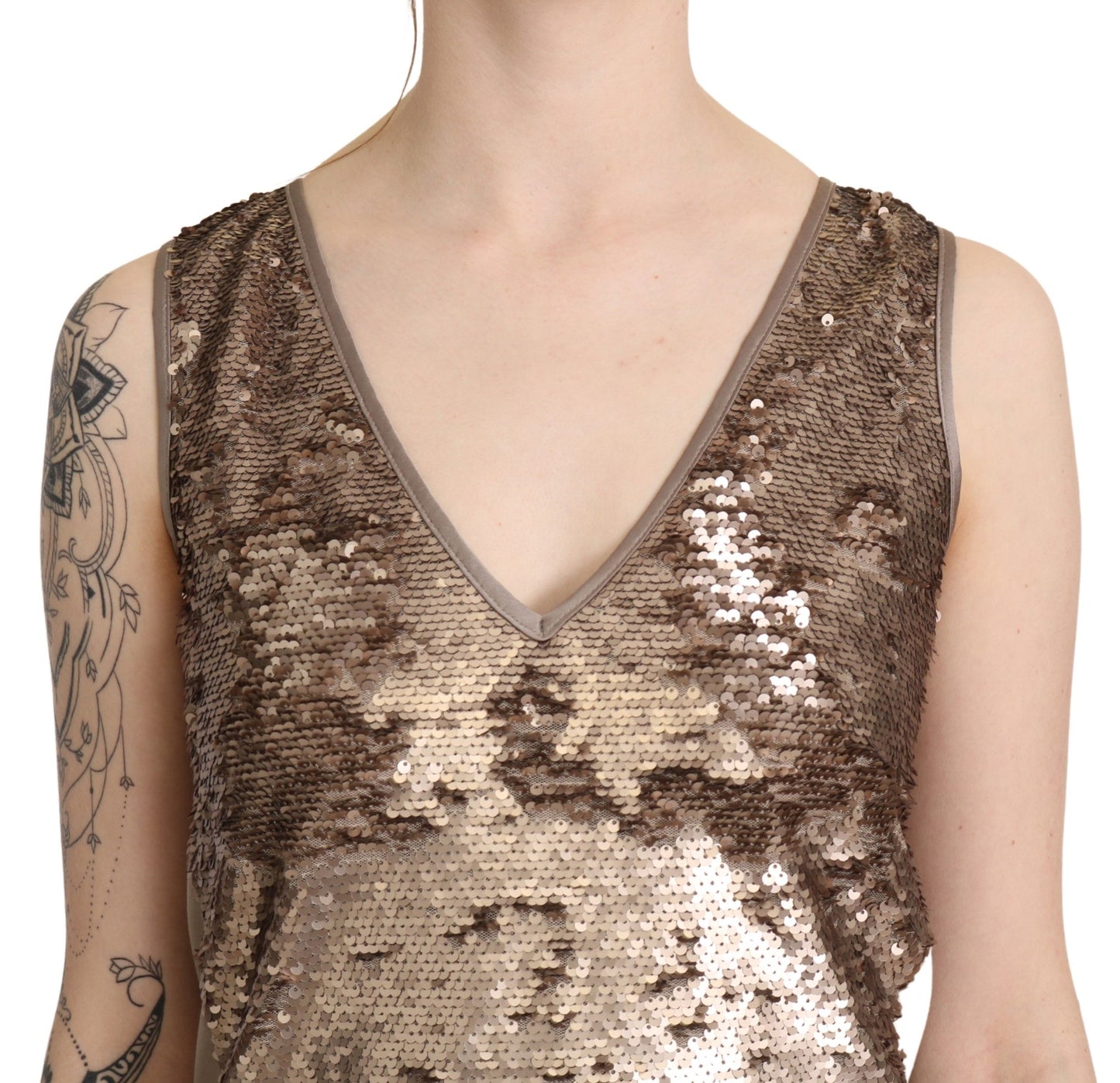 Robe courte à sequins sans manches et col en V glamour de Liu Jo