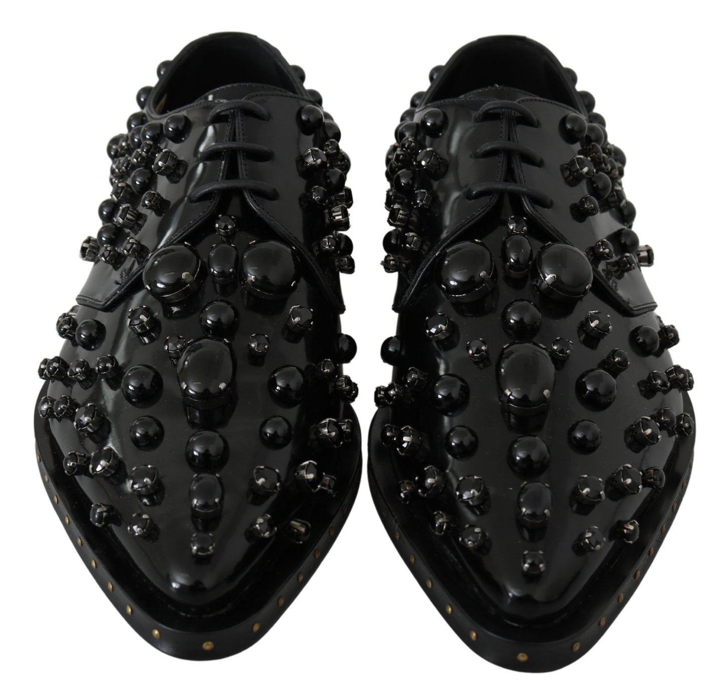 Chaussures habillées élégantes en cuir noir et cristal Dolce & Gabbana