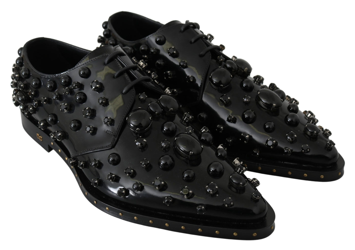 Chaussures habillées élégantes en cuir noir et cristal Dolce & Gabbana