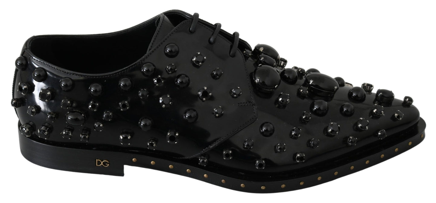Chaussures habillées élégantes en cuir noir et cristal Dolce & Gabbana