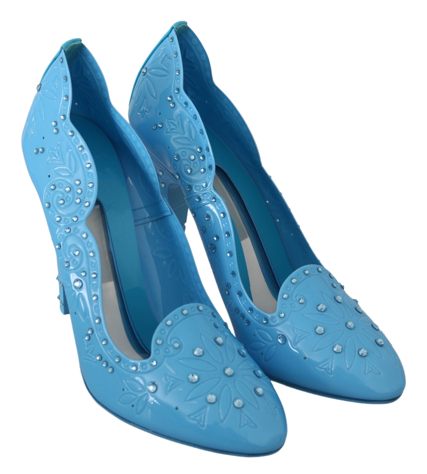 Dolce & Gabbana Blue Crystal Floral CINDERELLA Heels Shoes by Dolce & Gabbana