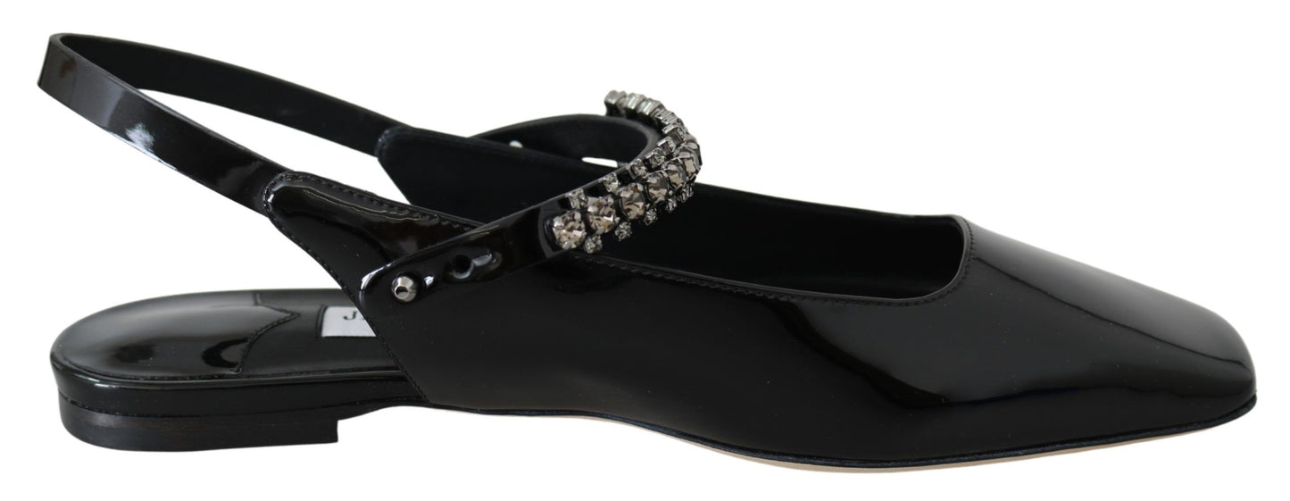 Jimmy Choo Élégantes ballerines noires vernies avec accents de cristal