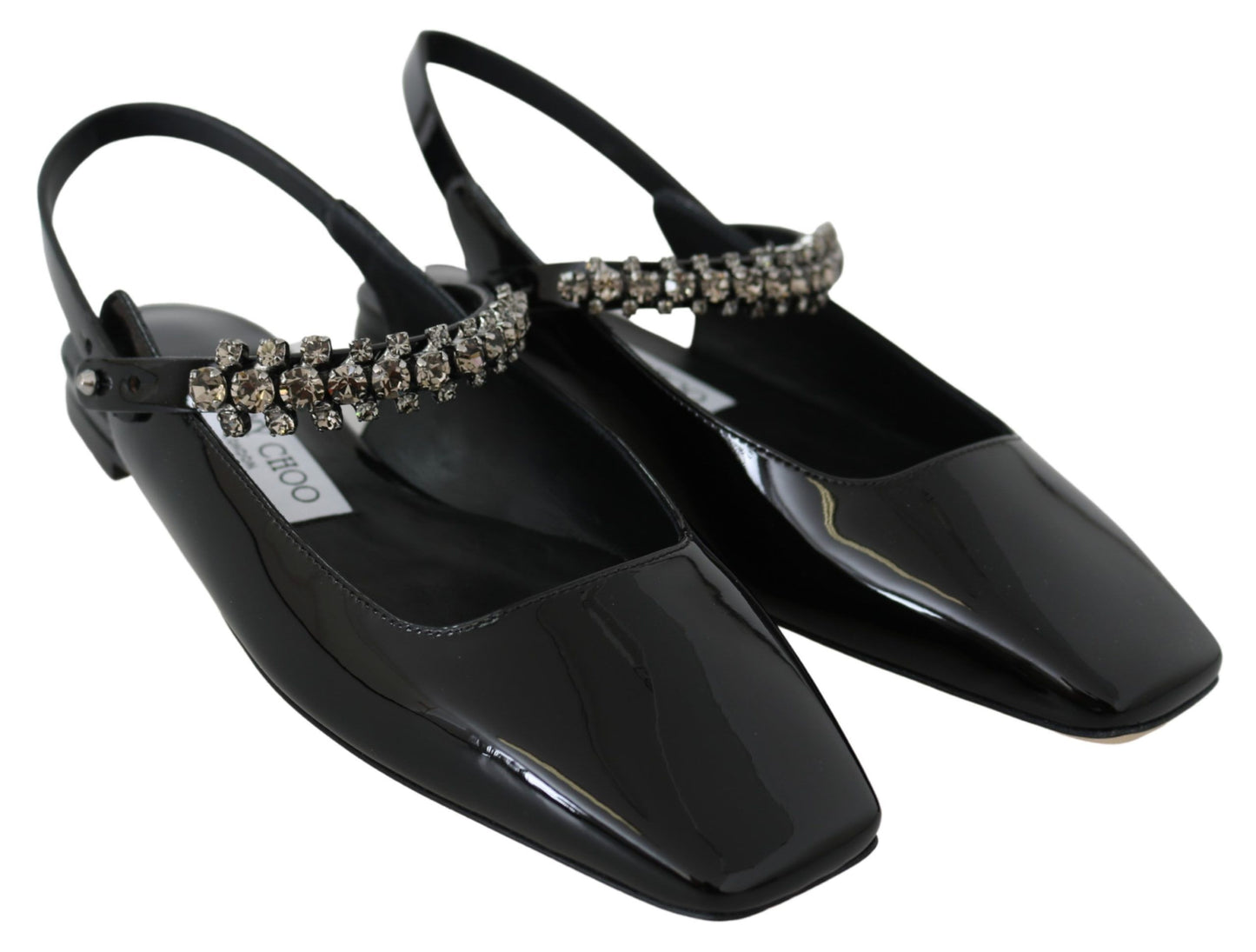 Jimmy Choo Élégantes ballerines noires vernies avec accents de cristal