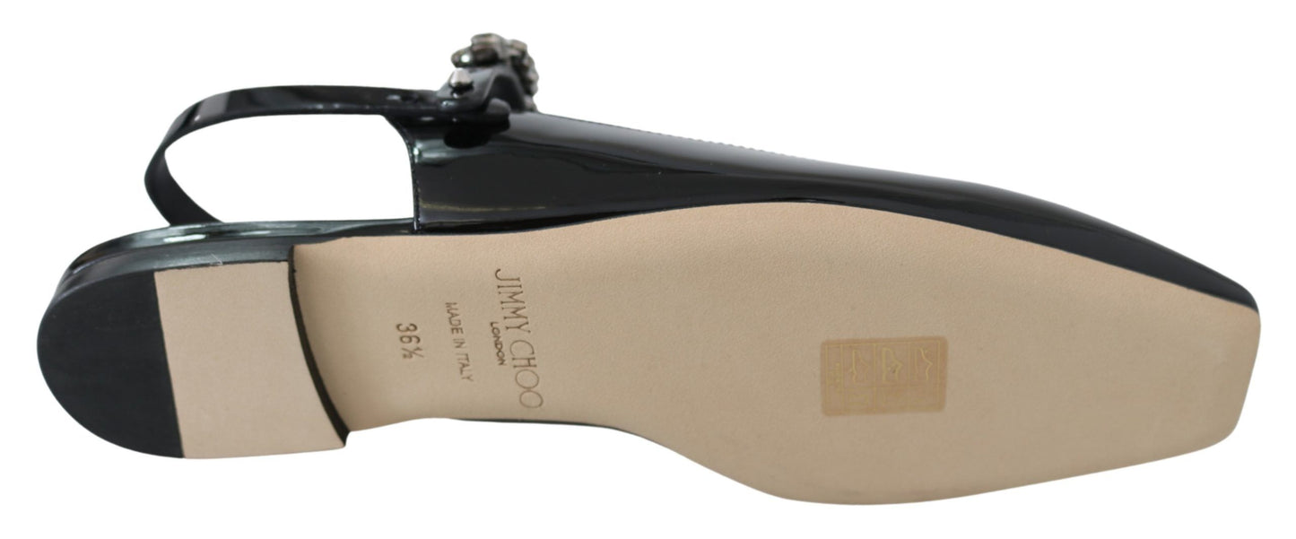Jimmy Choo Élégantes ballerines noires vernies avec accents de cristal