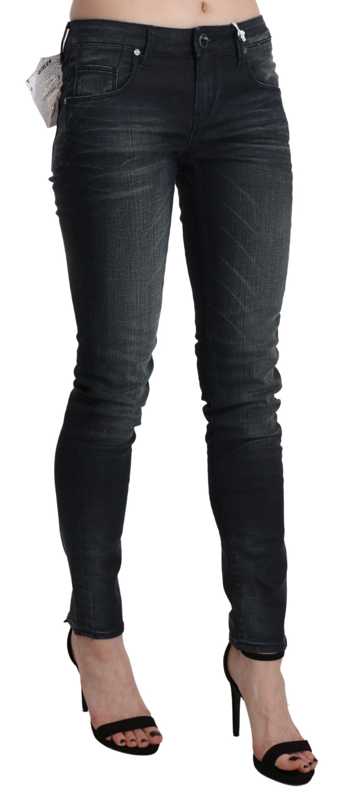 Huit jeans skinny noirs élégants taille basse