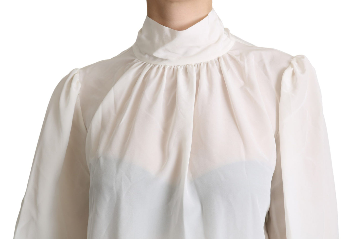 Dolce & Gabbana Élégant chemisier en soie blanche à nœud lavallière