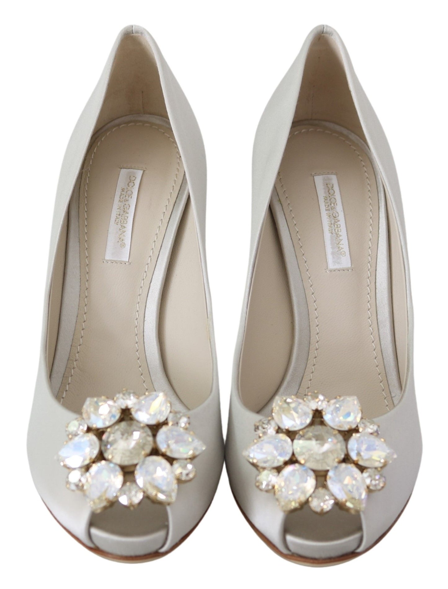 Escarpins à bout ouvert en soie mélangée Dolce & Gabbana à cristaux blancs