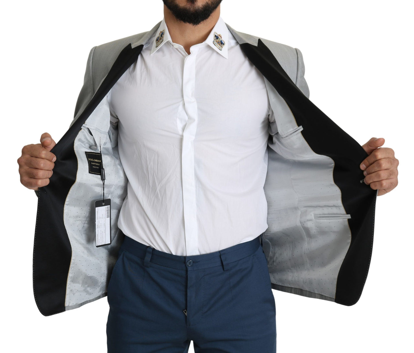 Blazer élégant en soie mélangée gris clair Dolce & Gabbana