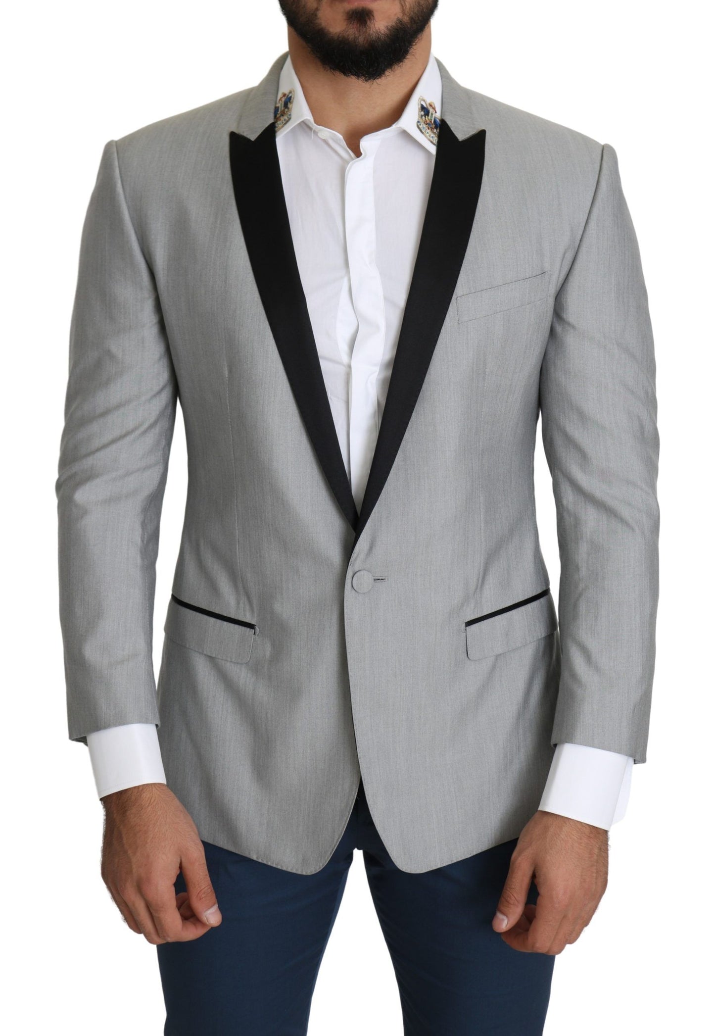 Blazer élégant en soie mélangée gris clair Dolce & Gabbana