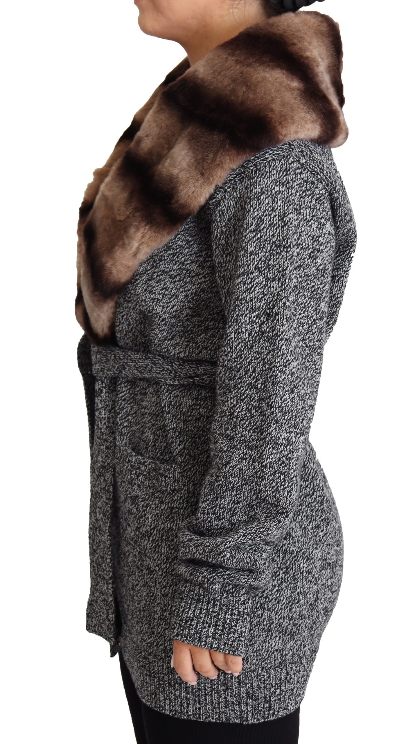 Dolce & Gabbana Élégant cardigan en cachemire avec col en fourrure de lapin