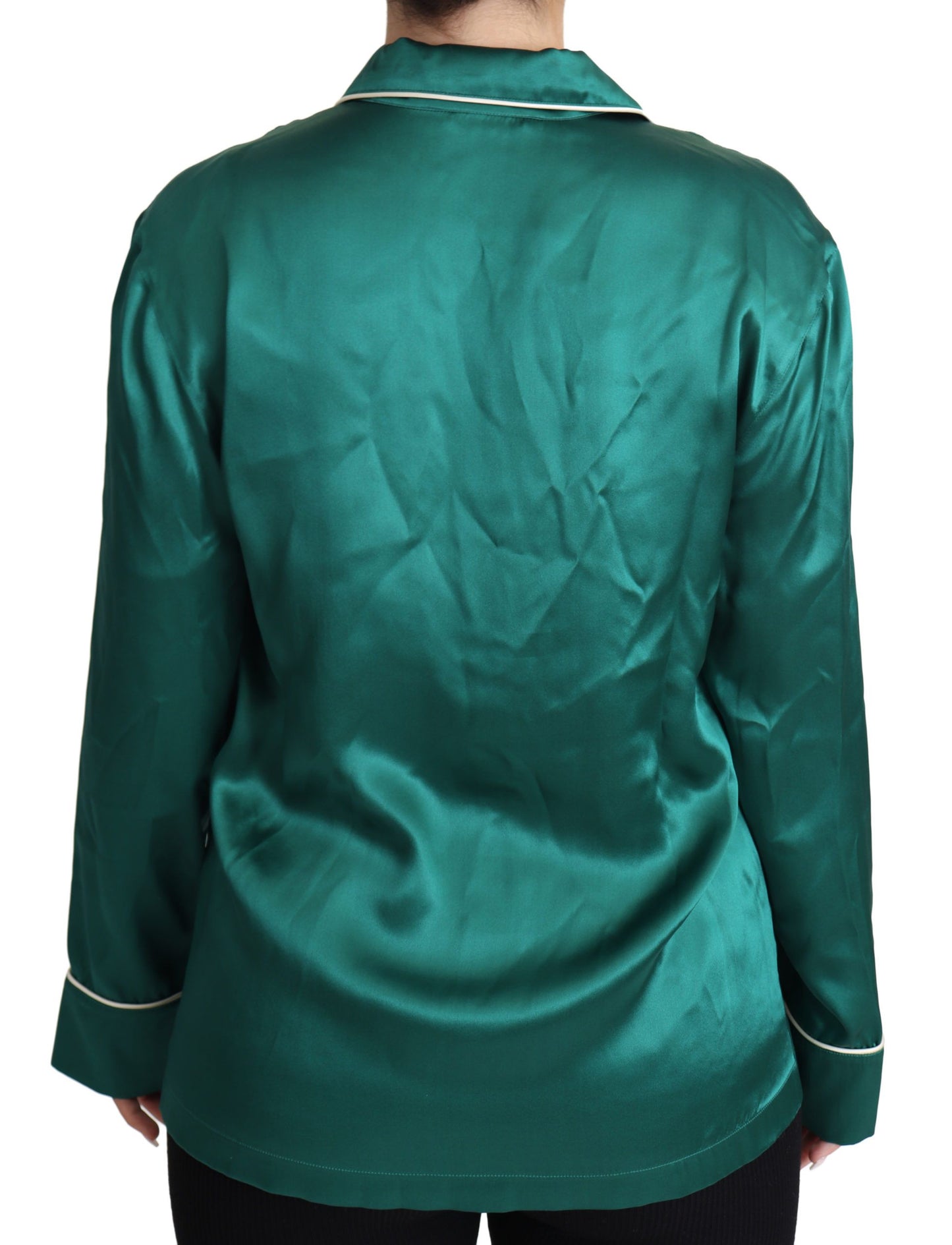 Dolce & Gabbana Green Pajama Blouse Silk Lounge Sleepwear Top