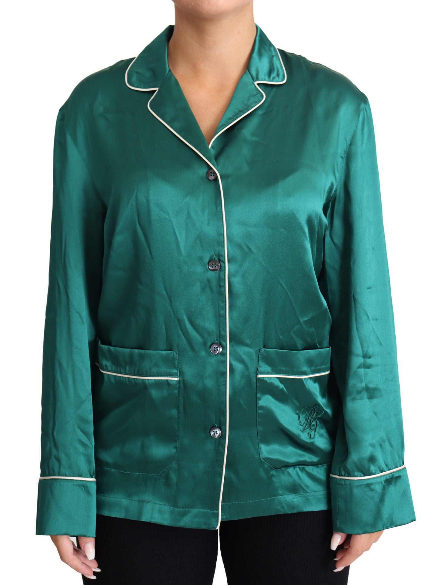 Dolce & Gabbana Green Pajama Blouse Silk Lounge Sleepwear Top