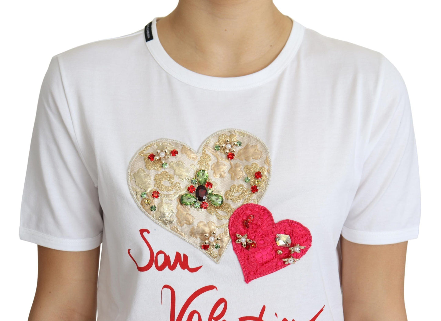 T-shirt en coton blanc orné de cristaux Dolce & Gabbana
