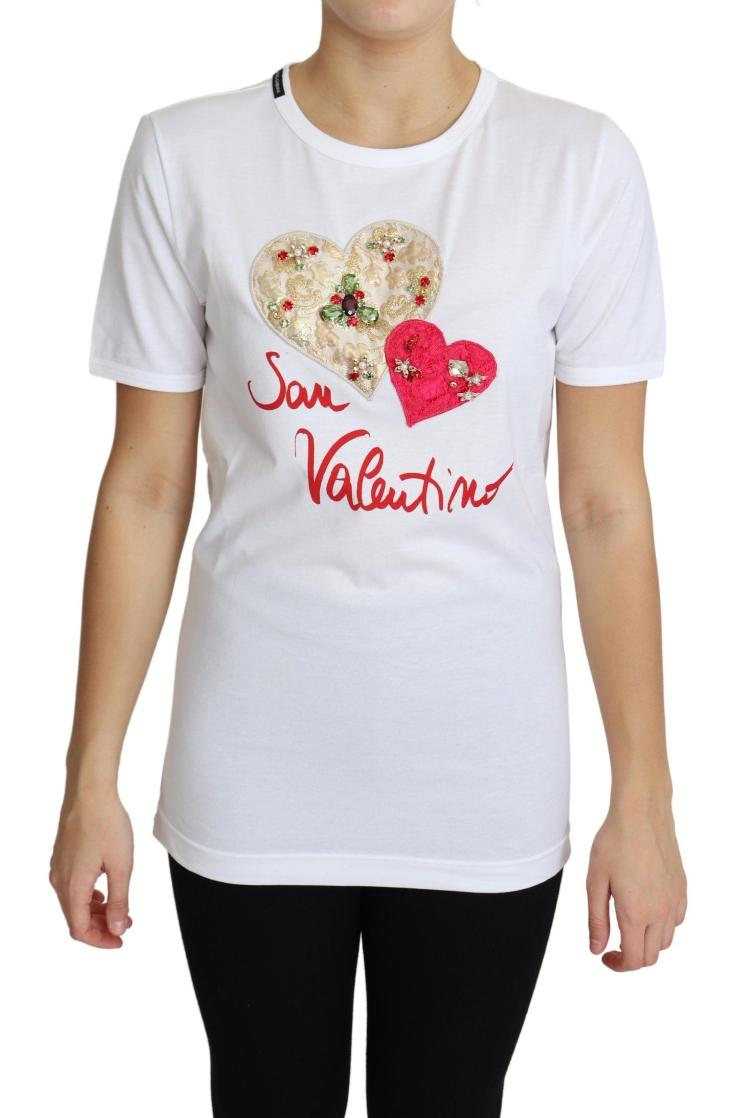 T-shirt en coton blanc orné de cristaux Dolce & Gabbana