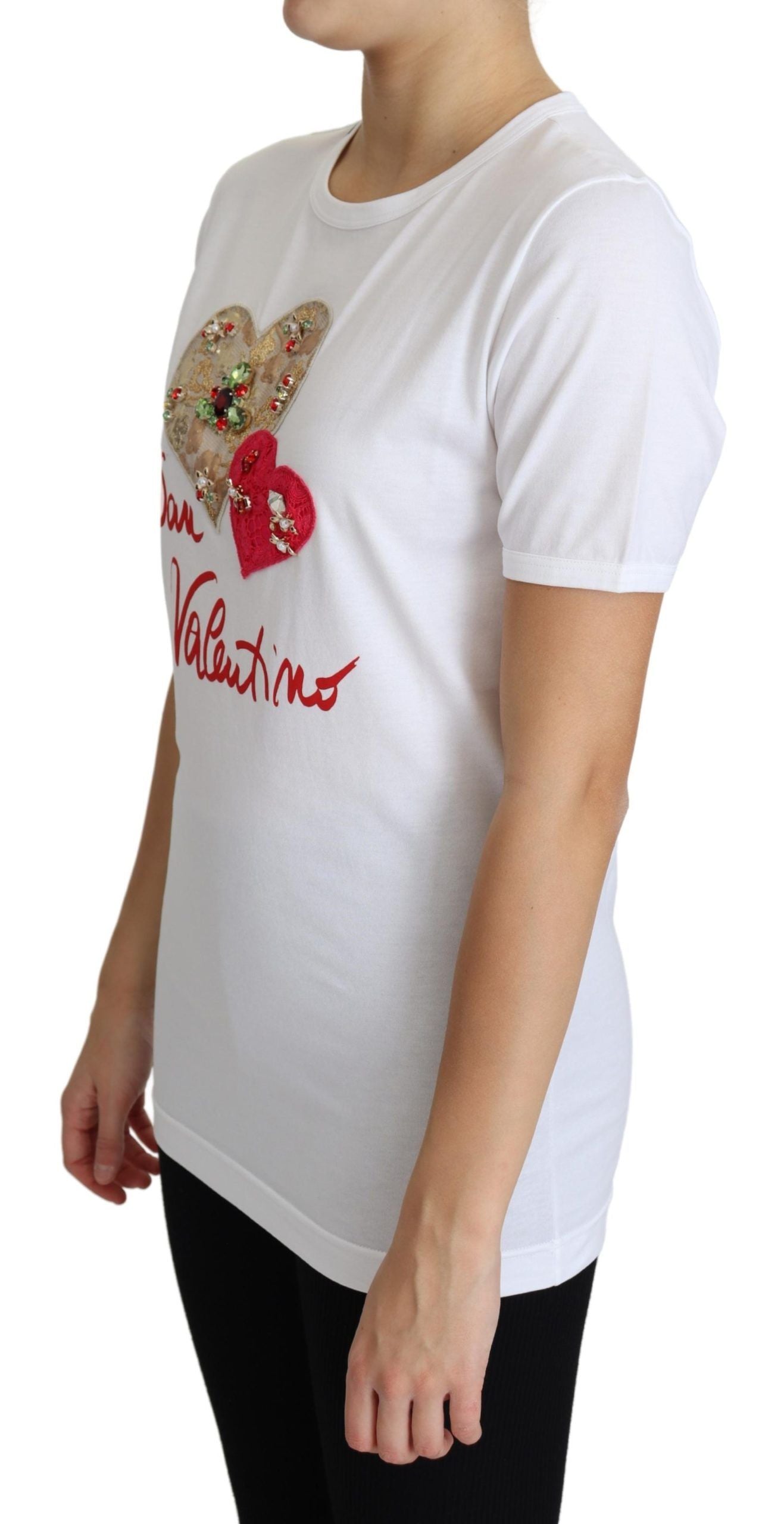 T-shirt en coton blanc orné de cristaux Dolce & Gabbana