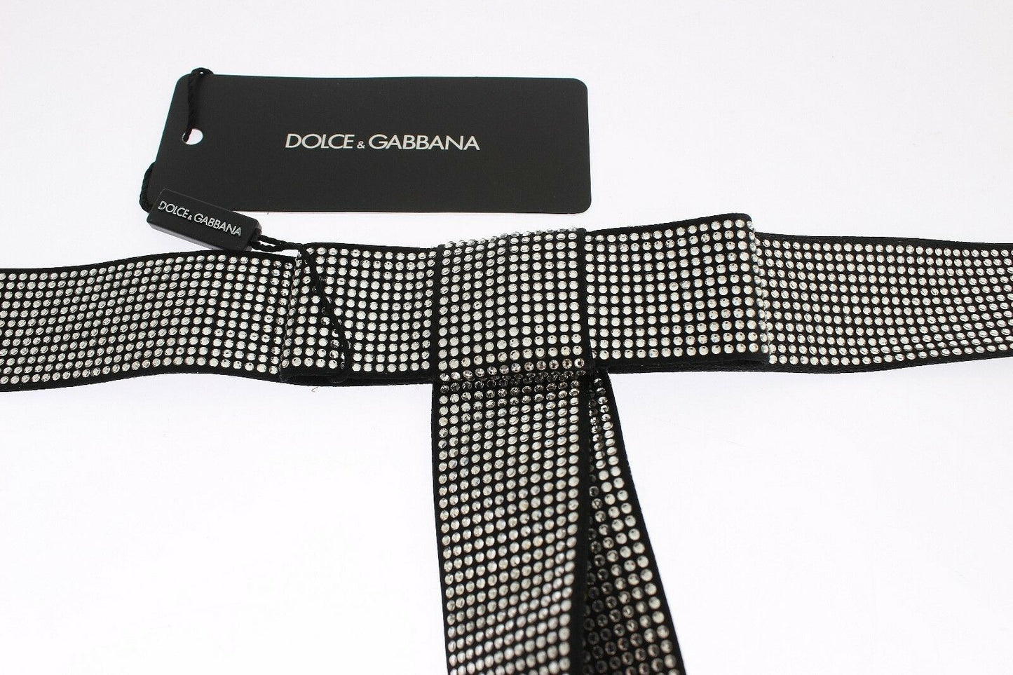 Ceinture en soie noire avec nœud en cristal Dolce & Gabbana Élégance