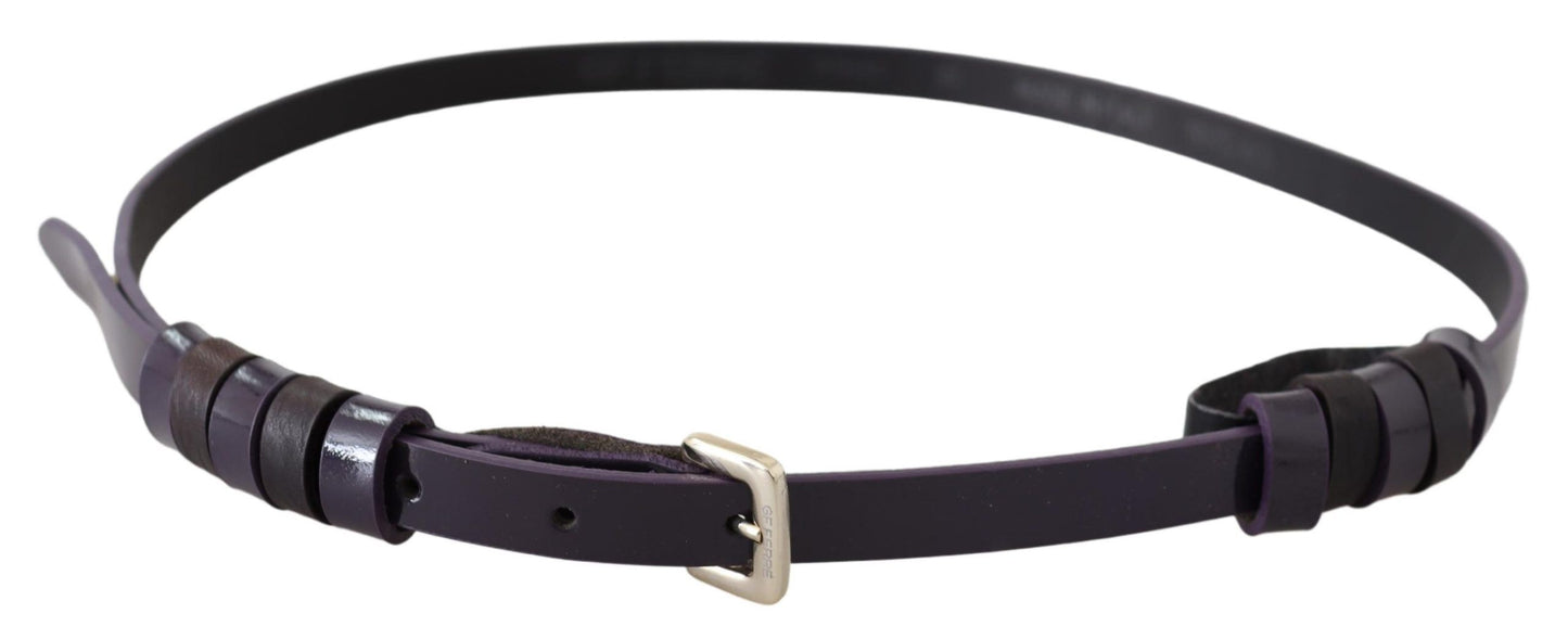 Ceinture chic en cuir noir GF Ferre avec boucle chromée argentée