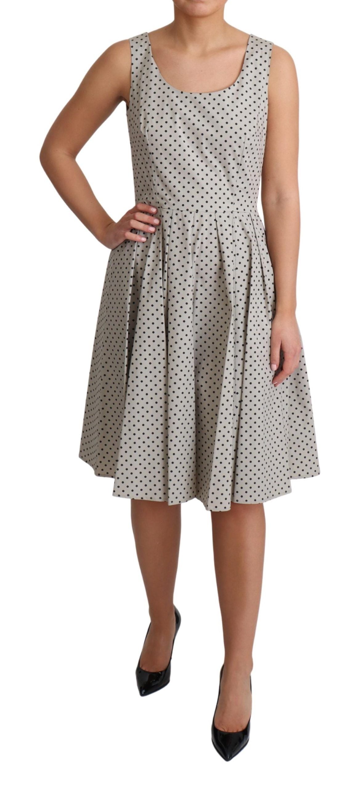 Robe trapèze sans manches beige à pois Dolce & Gabbana