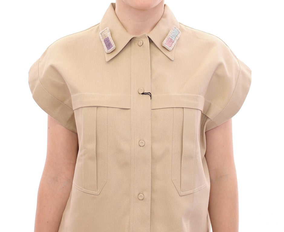 Débardeur sans manches en coton beige avec broches Andrea Incontri