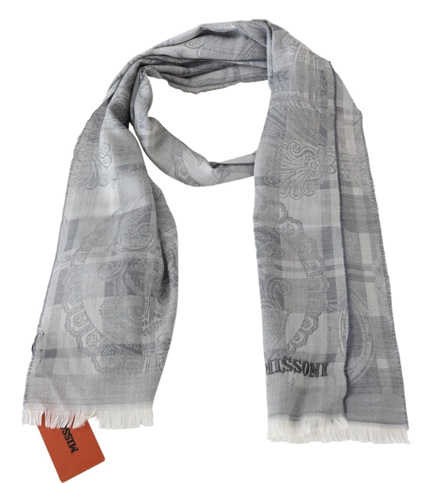 Écharpe unisexe Missoni Chic en laine grise avec logo brodé