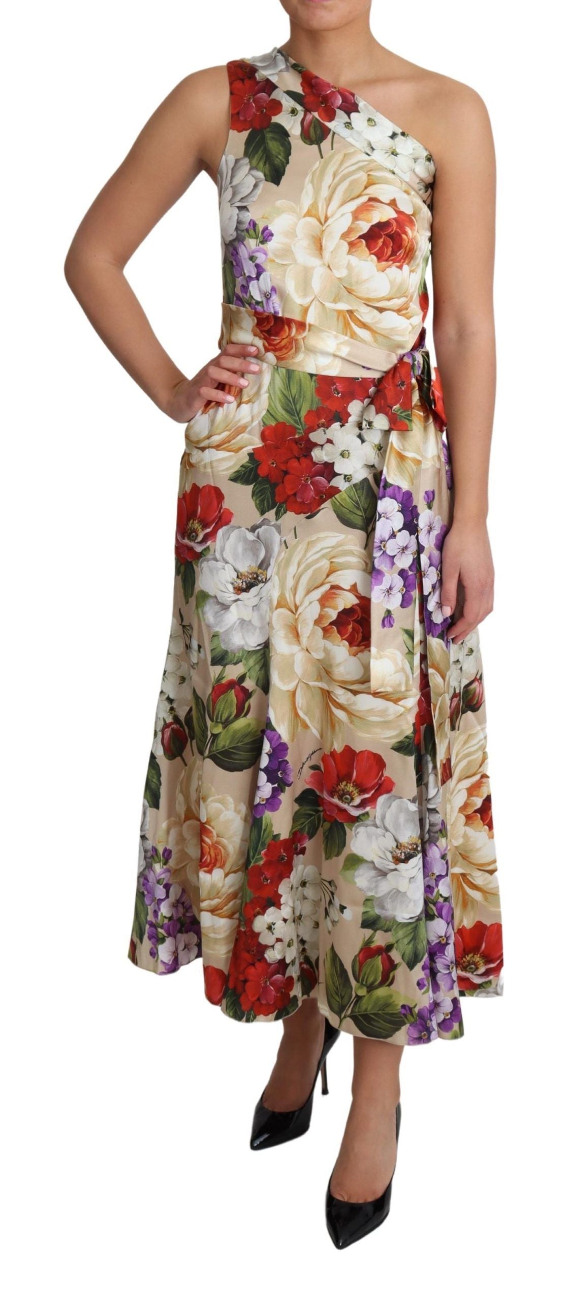 Dolce & Gabbana - Robe longue élégante en soie à imprimé floral et à une épaule