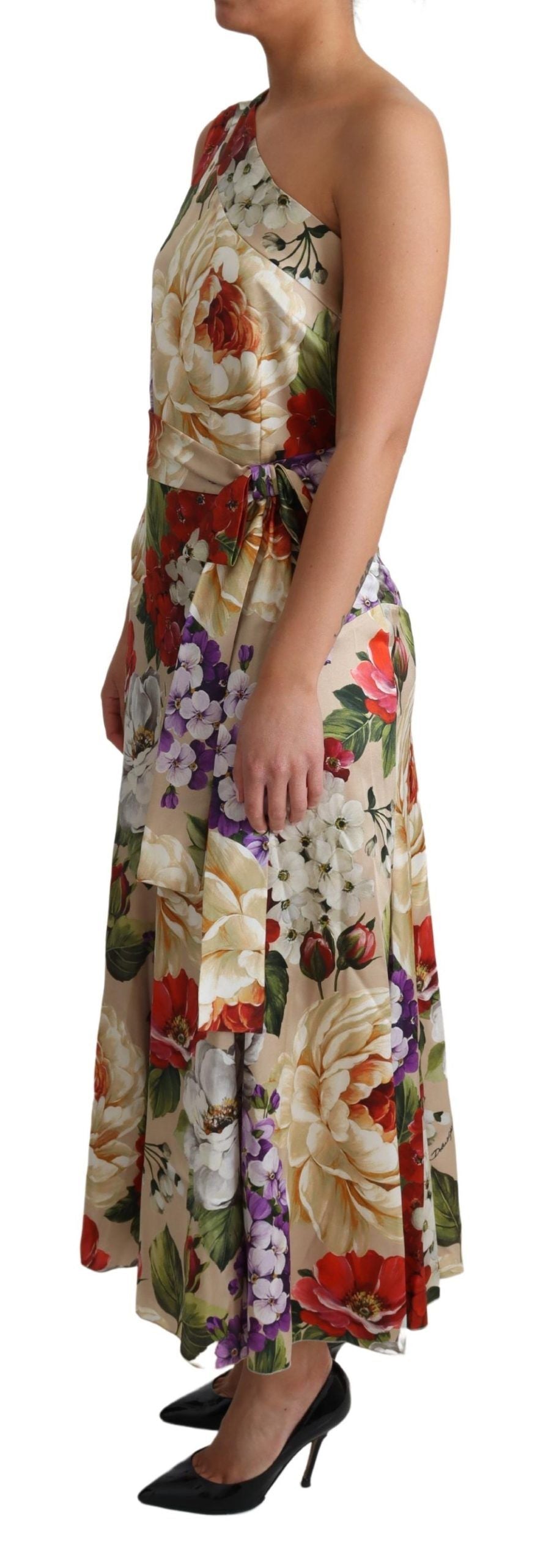 Dolce & Gabbana - Robe longue élégante en soie à imprimé floral et à une épaule