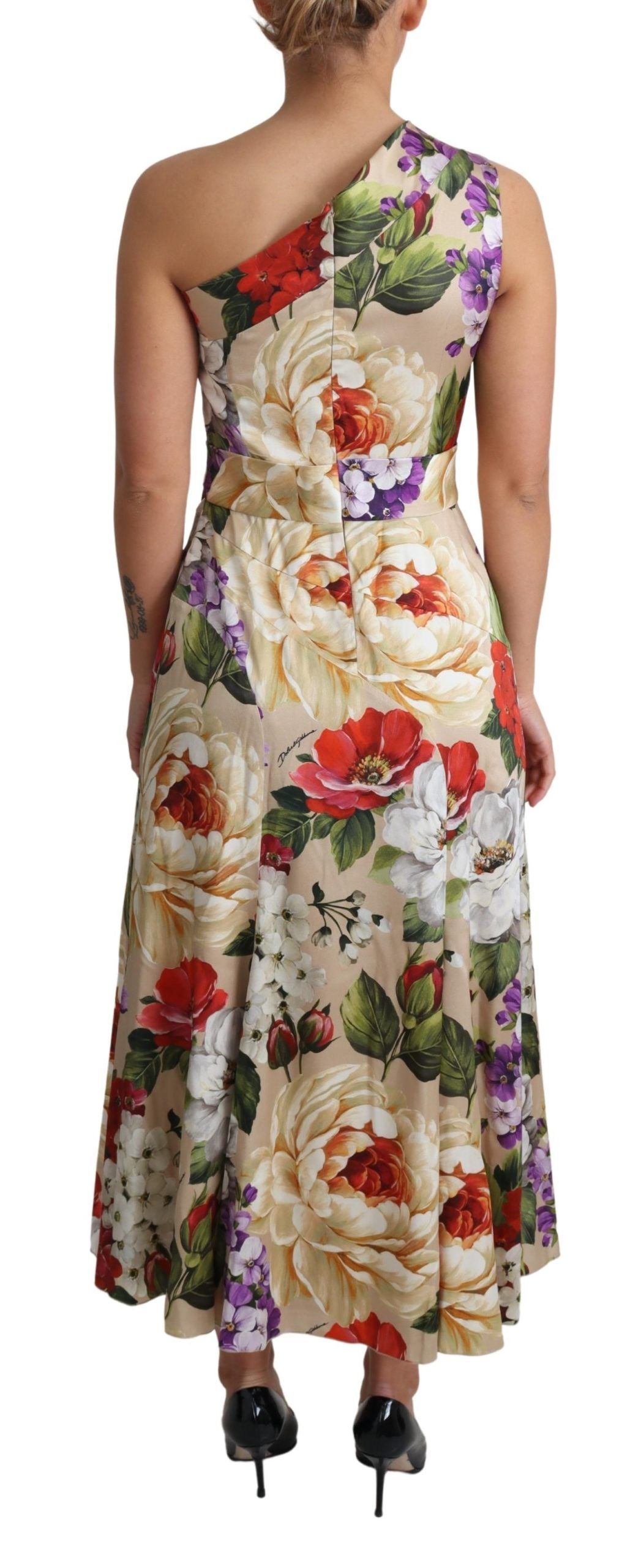 Dolce & Gabbana - Robe longue élégante en soie à imprimé floral et à une épaule