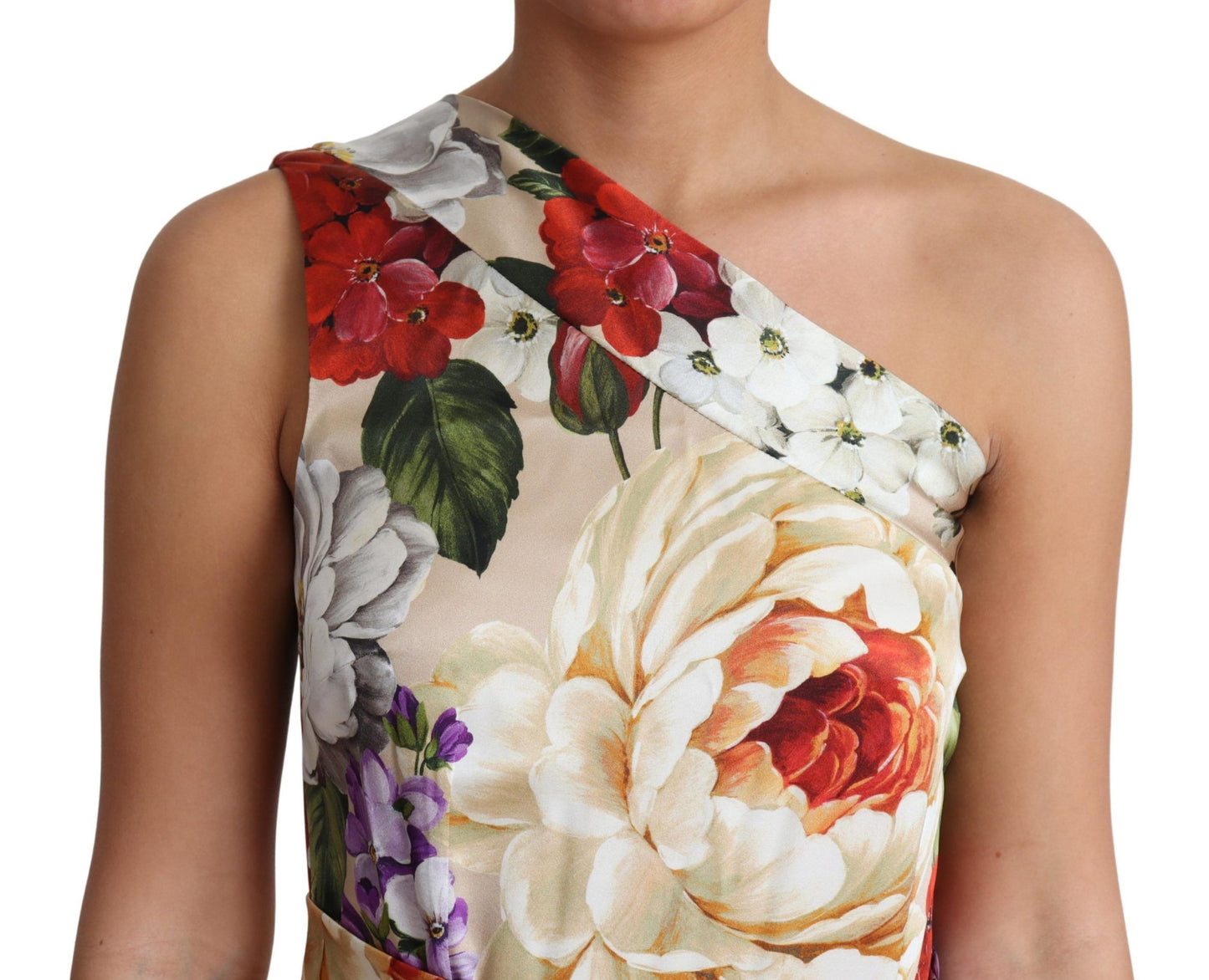 Dolce & Gabbana - Robe longue élégante en soie à imprimé floral et à une épaule