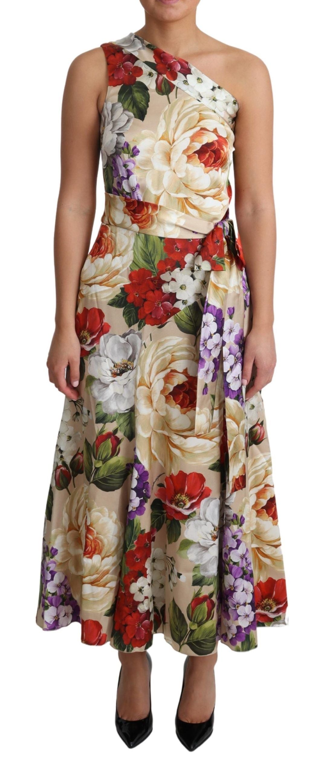 Dolce & Gabbana - Robe longue élégante en soie à imprimé floral et à une épaule
