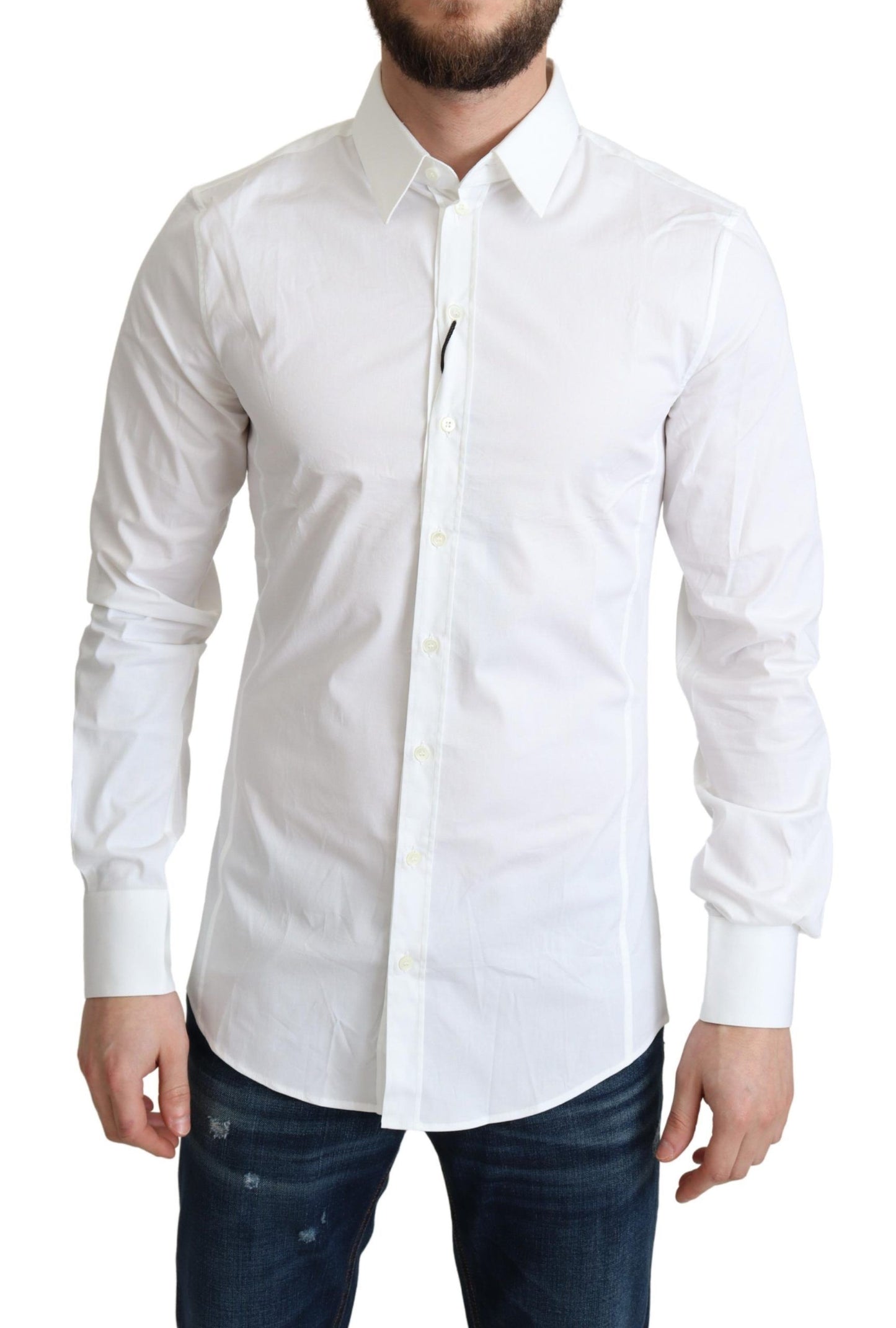 Dolce & Gabbana White Cotton Stretch Men Formal SICILIA Shirt by Dolce & Gabbana