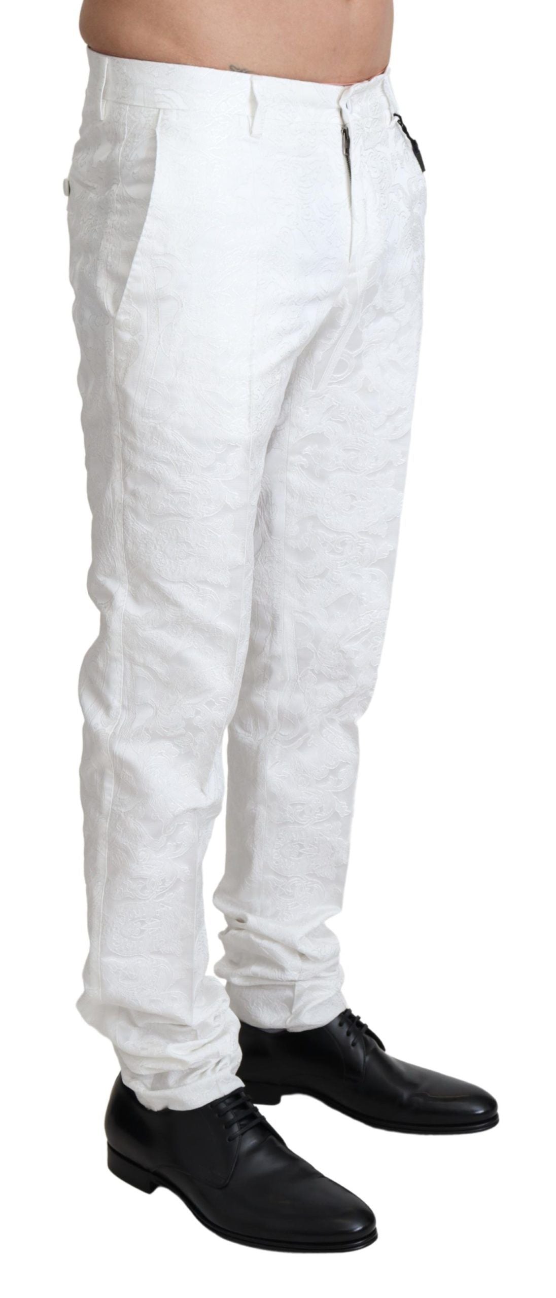 Pantalon habillé élégant en brocart blanc Dolce & Gabbana