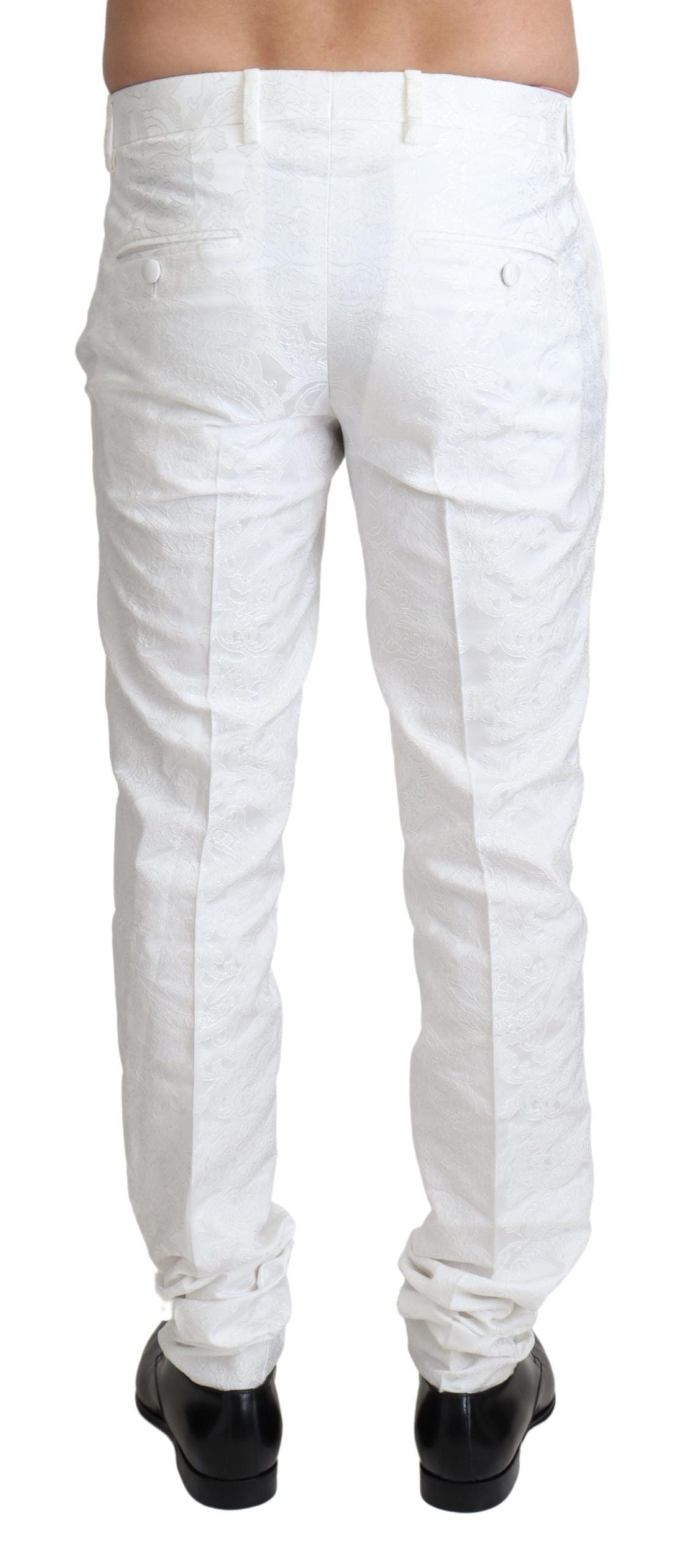 Pantalon habillé élégant en brocart blanc Dolce & Gabbana