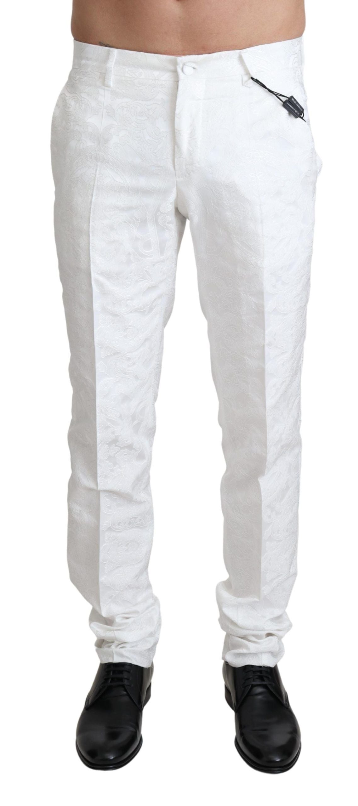 Pantalon habillé élégant en brocart blanc Dolce & Gabbana