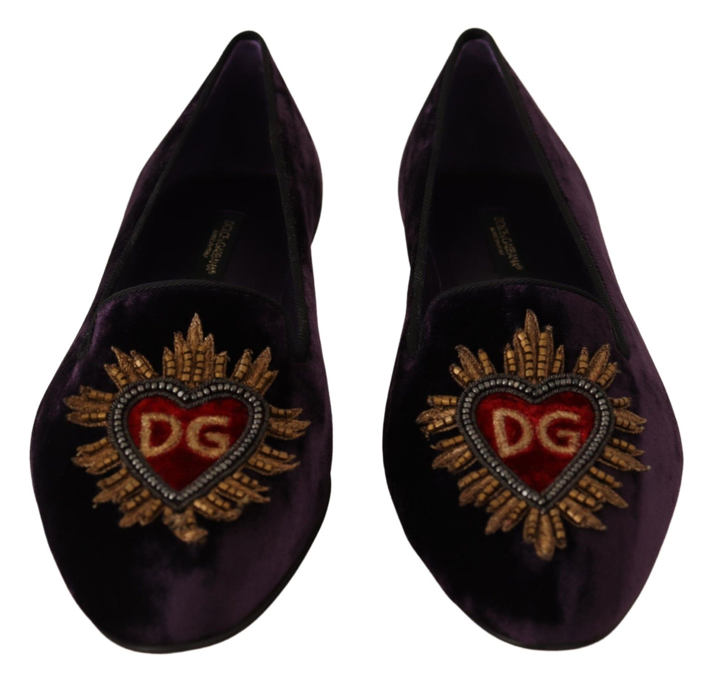 Mocassins Dolce & Gabbana Chic en velours violet avec détail cœur