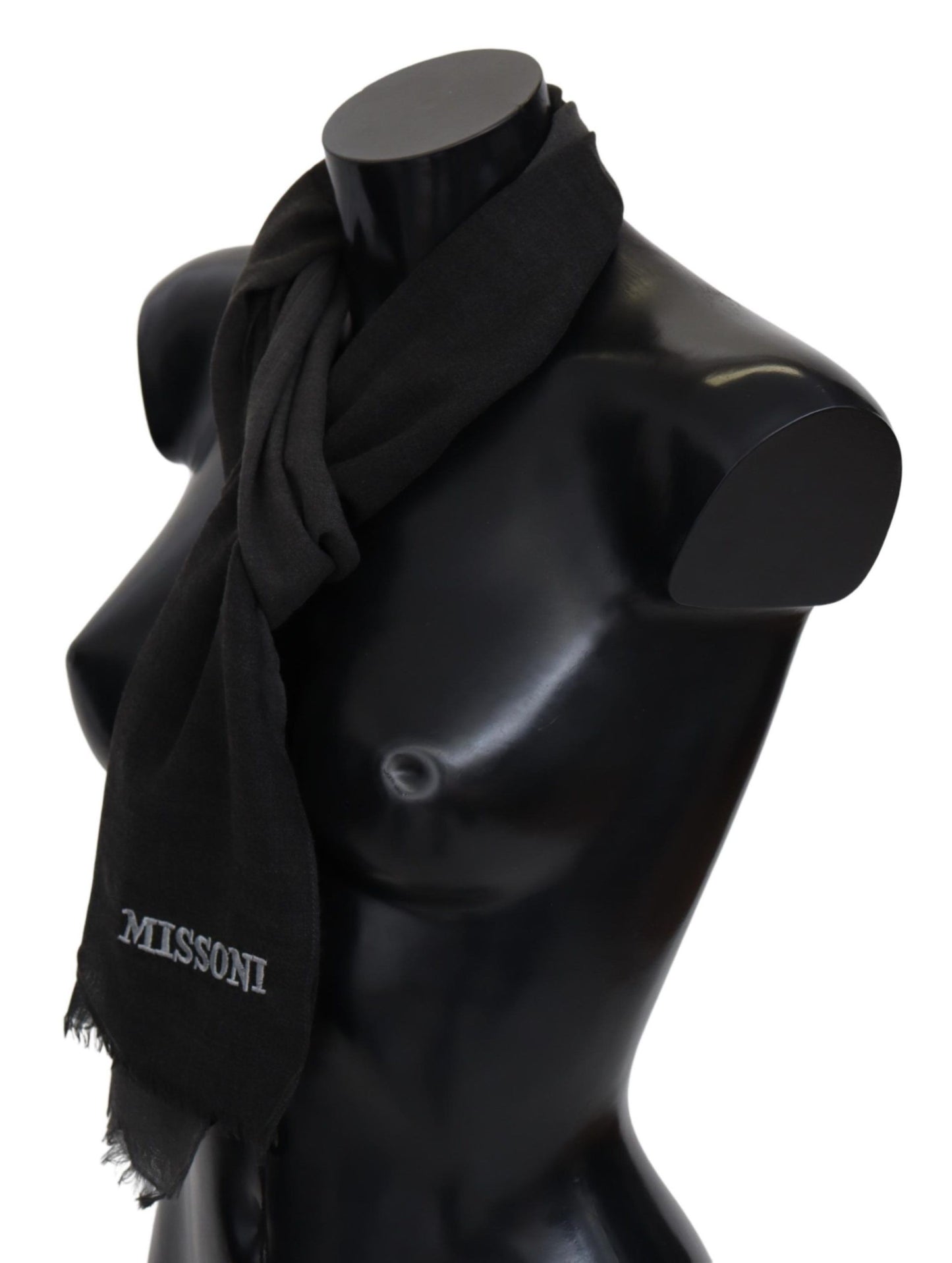 Écharpe élégante en laine noire à franges Missoni