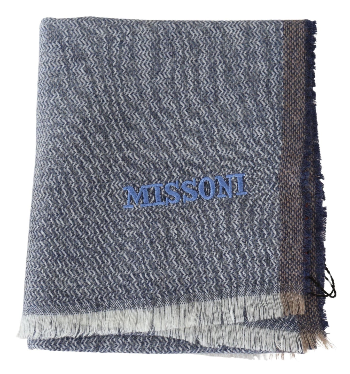 Écharpe élégante en laine grise Missoni à rayures et franges