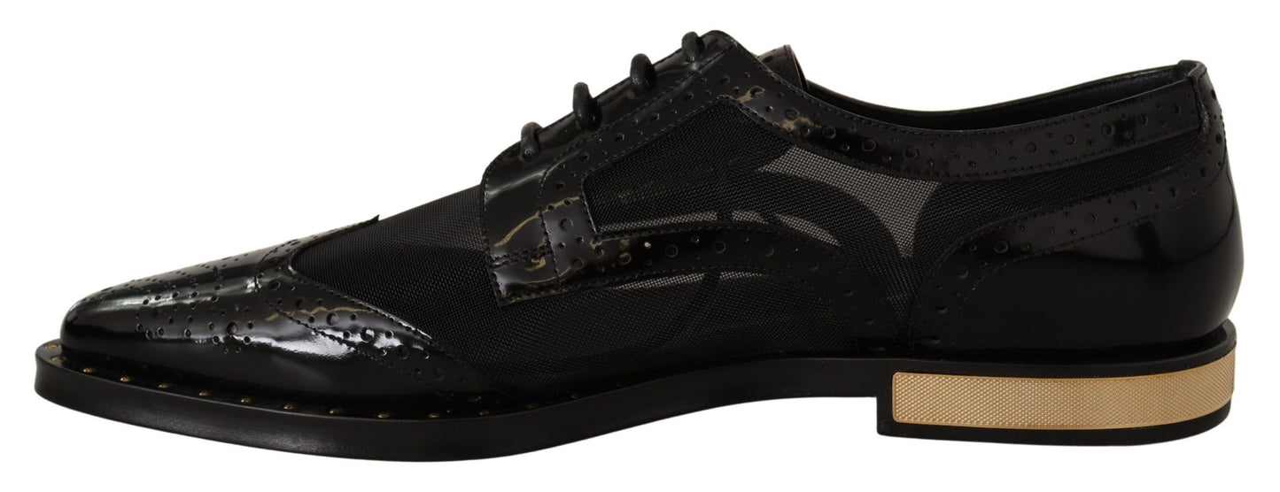 Chaussures Oxford noires élégantes à lacets et bordures dorées Dolce & Gabbana
