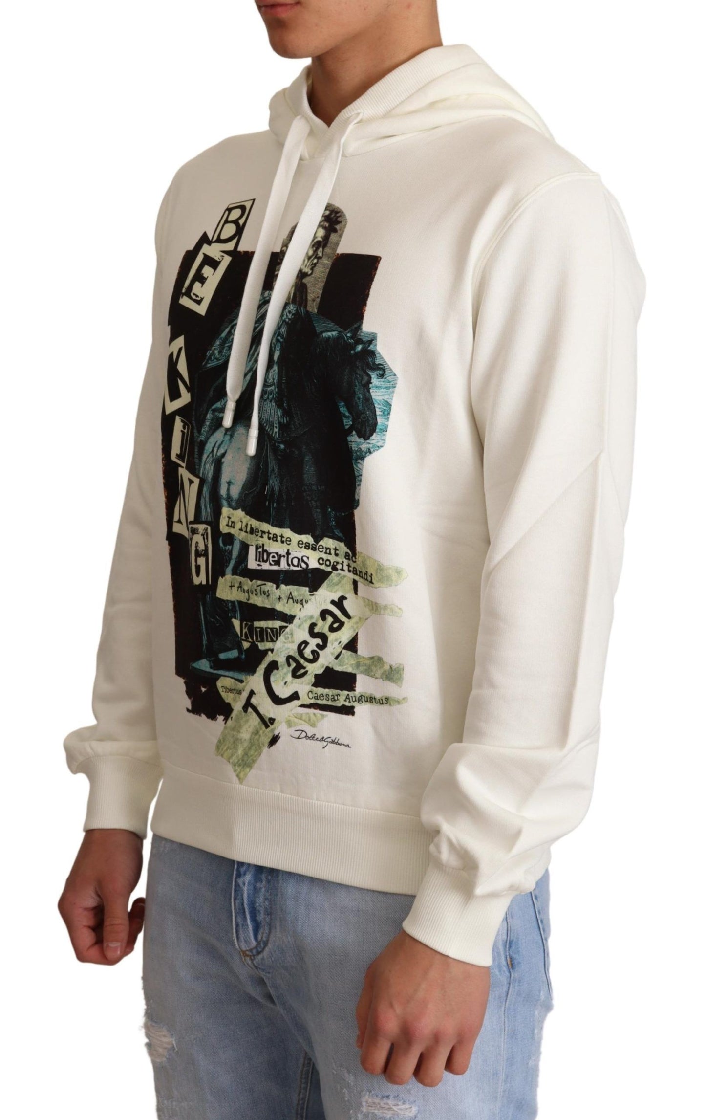 Dolce & Gabbana White King Caesar Cotton Hooded Sweater