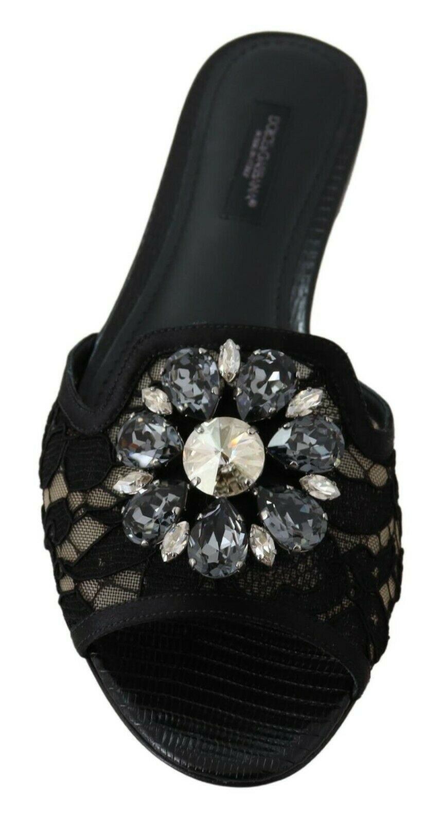 Dolce & Gabbana - Mules élégantes en dentelle noire avec détail de fleur bijou