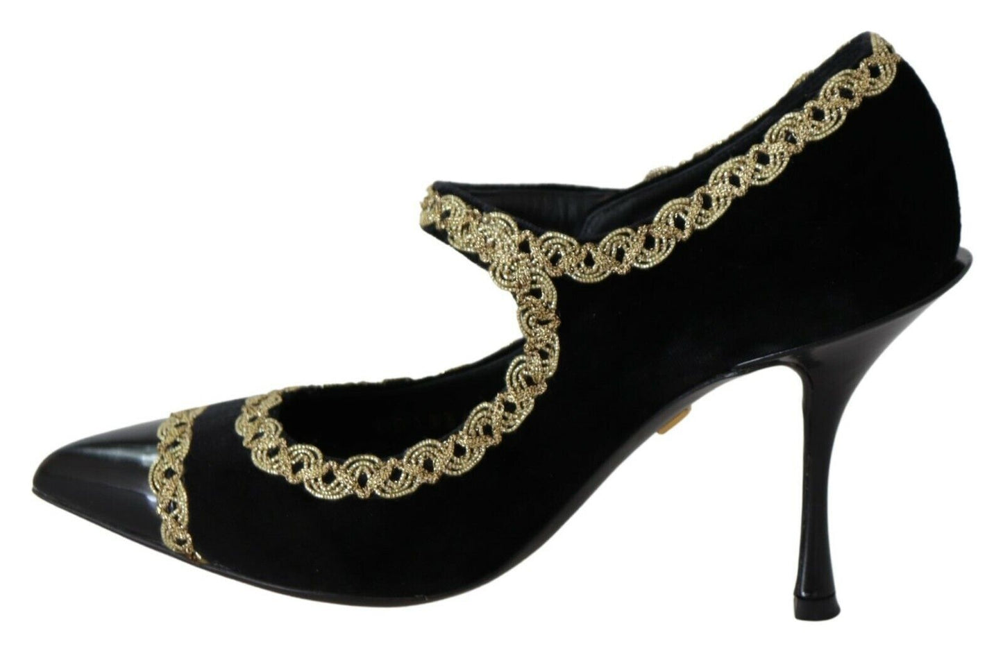 Escarpins élégants en velours noir brodés d'or Dolce & Gabbana