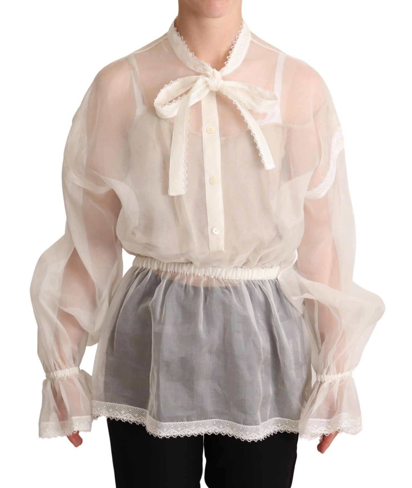 Dolce & Gabbana Élégant chemisier Ascot blanc en soie et coton