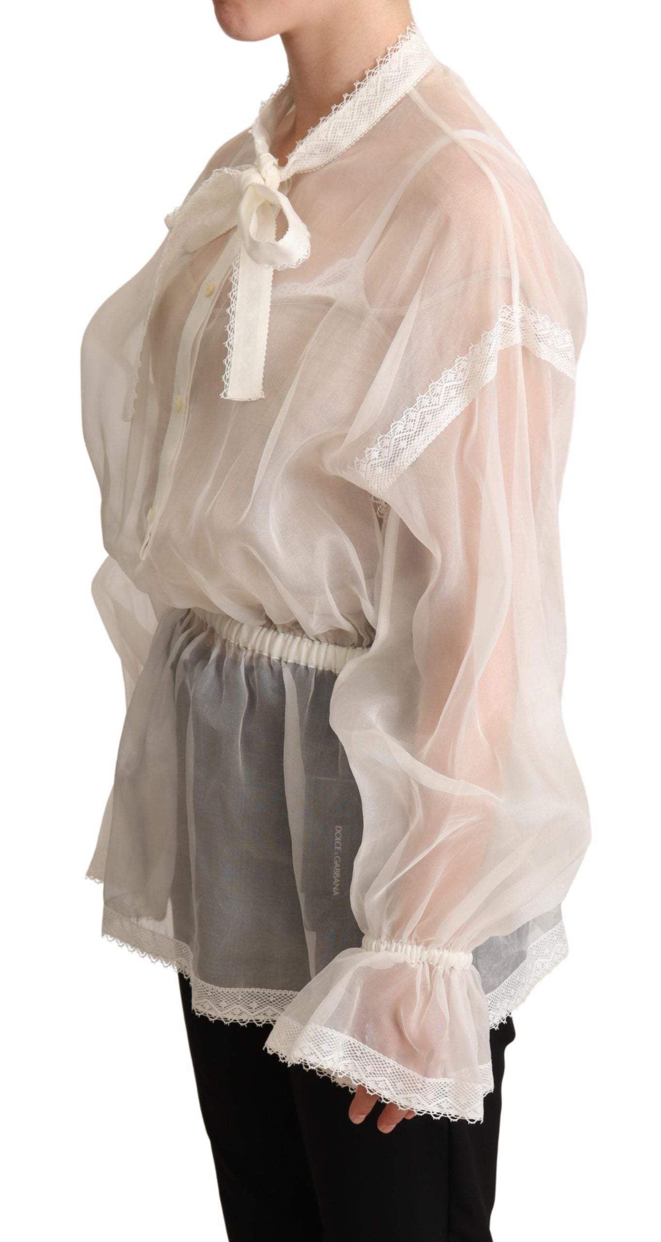 Dolce & Gabbana Élégant chemisier Ascot blanc en soie et coton