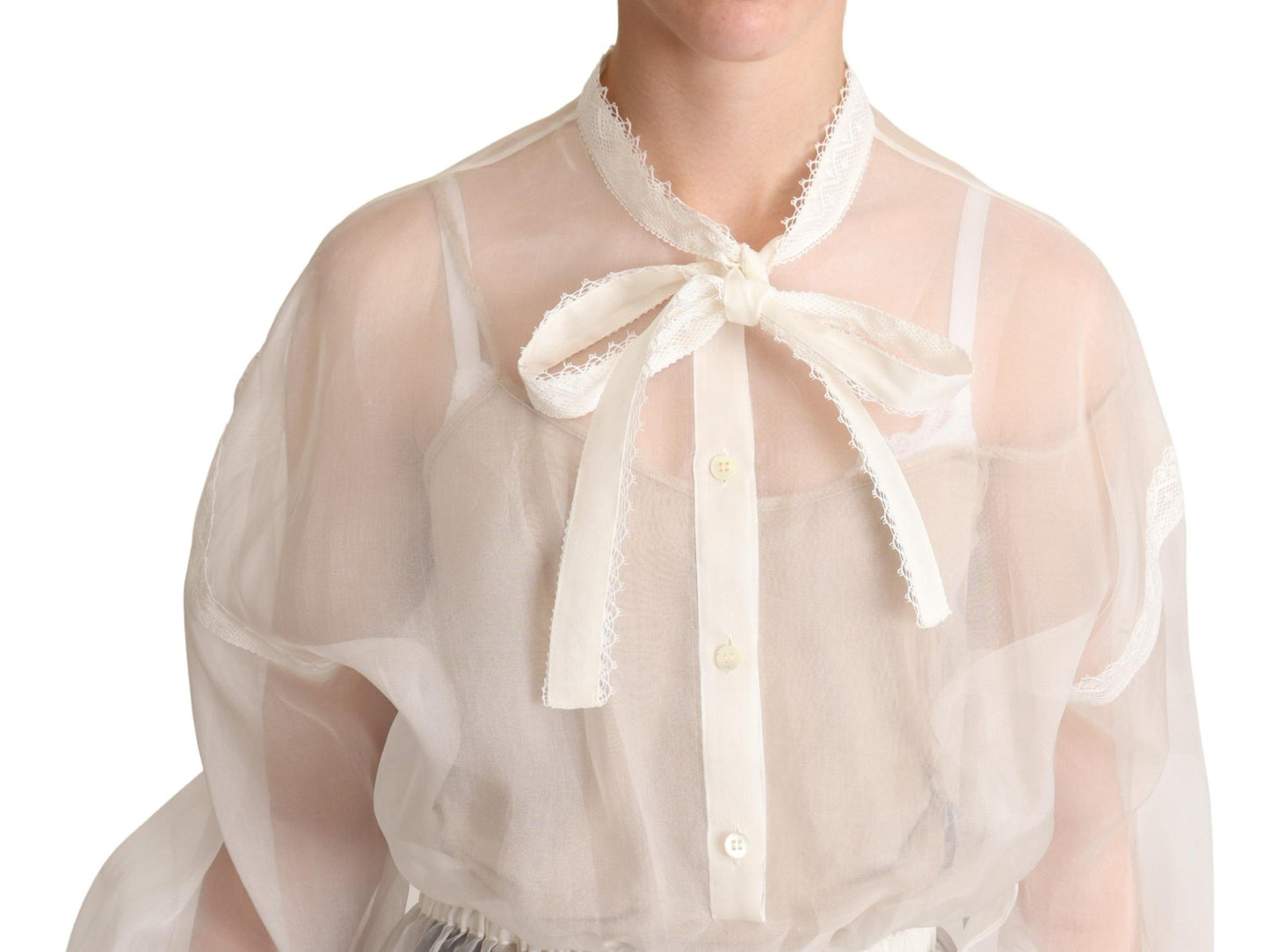Dolce & Gabbana Élégant chemisier Ascot blanc en soie et coton