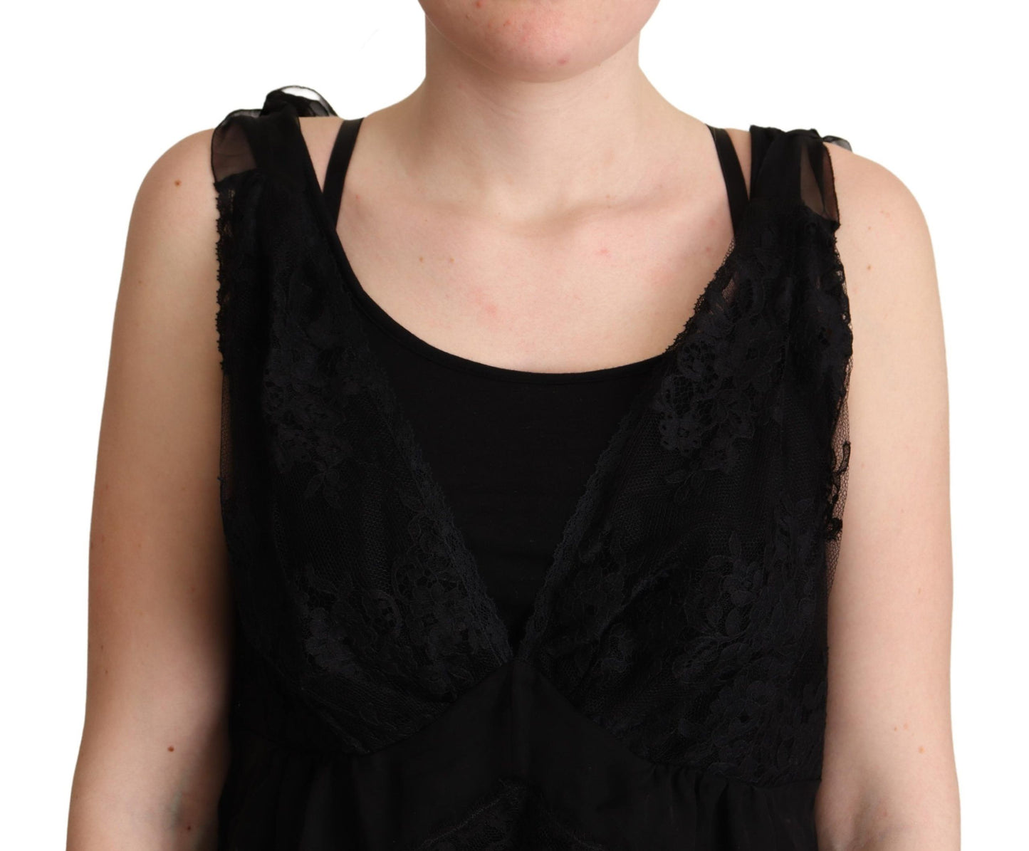 Dolce & Gabbana Caraco en soie mélangée brillante avec bordure en dentelle