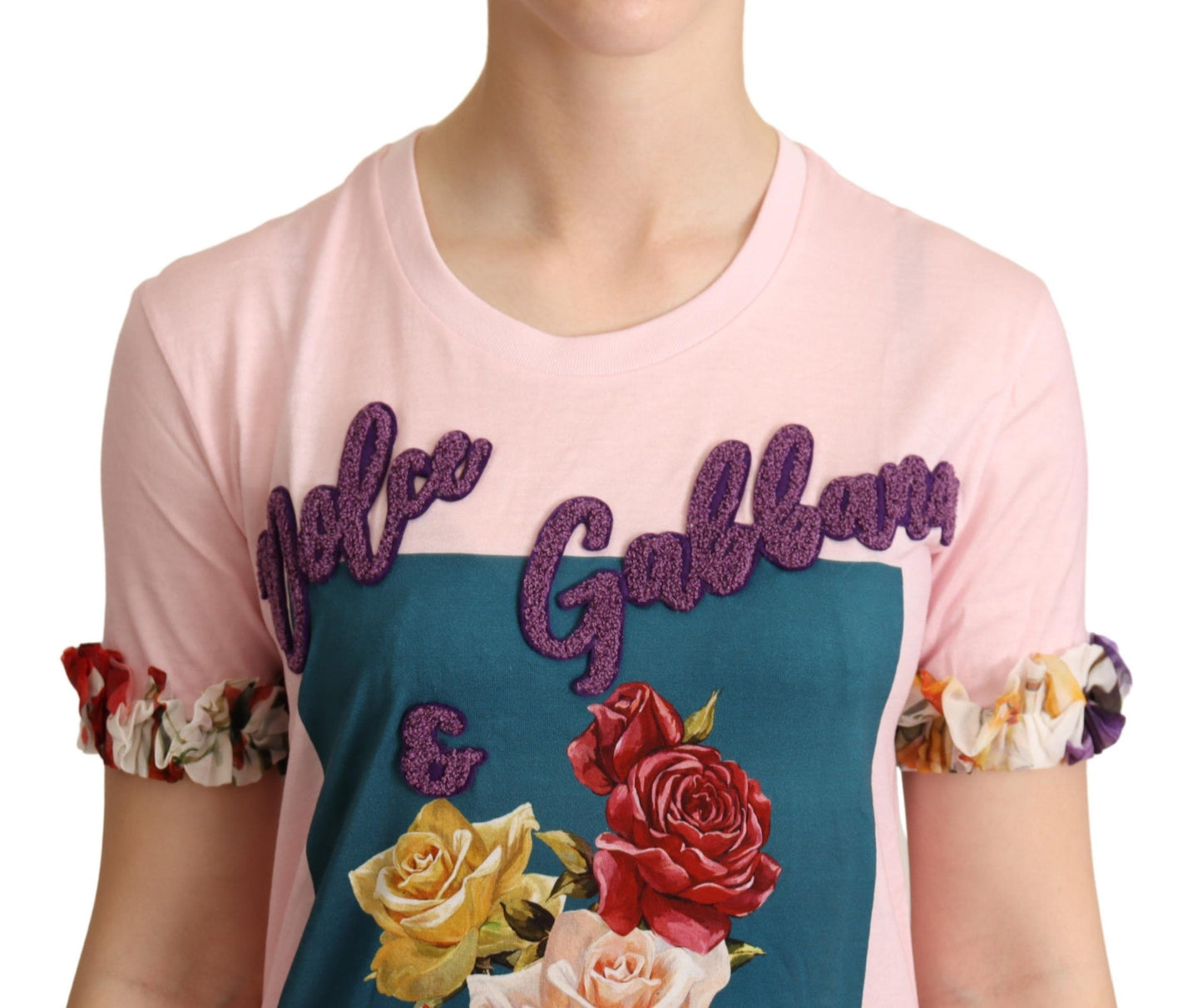 T-shirt Dolce & Gabbana élégant à imprimé floral et rose