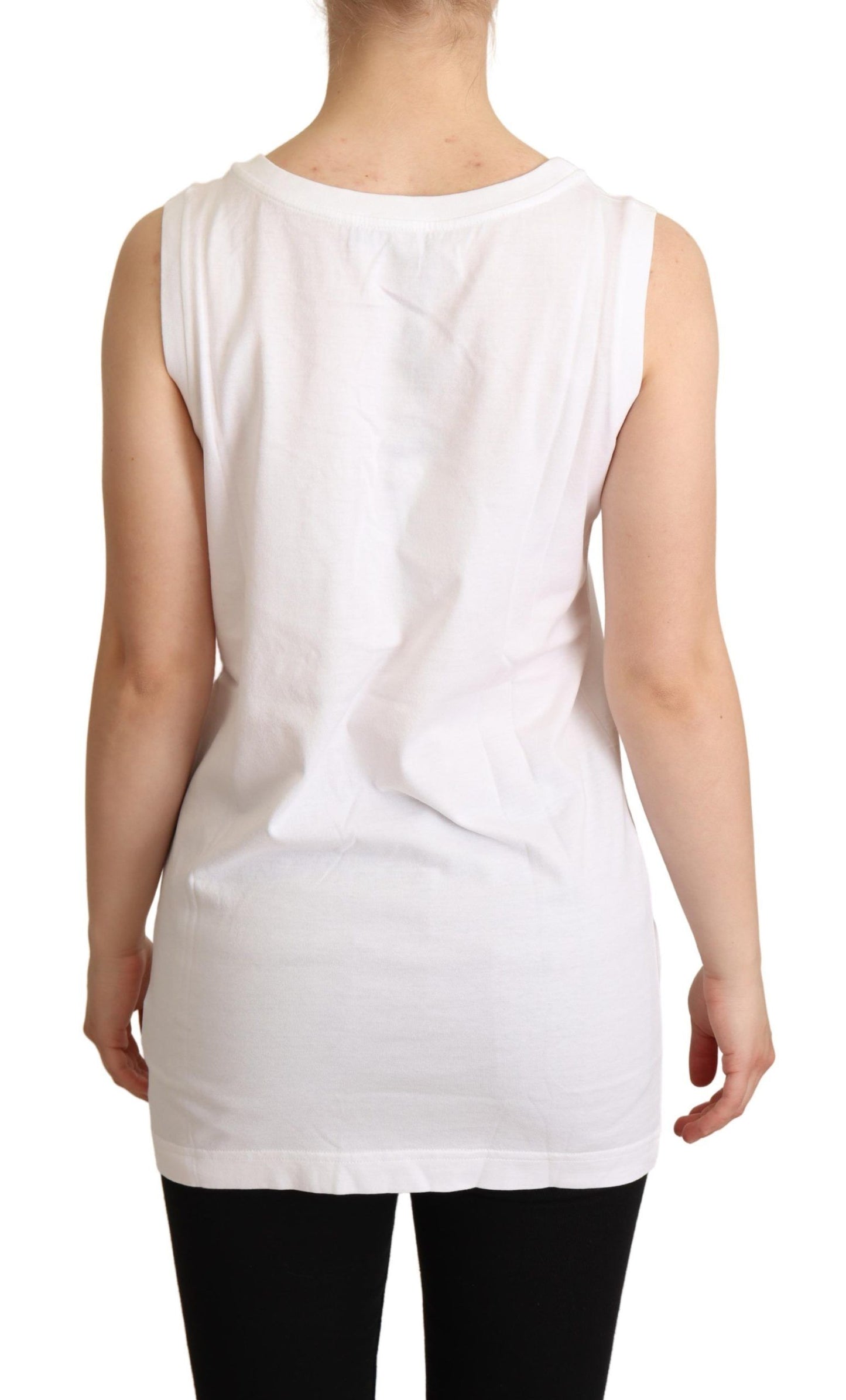 T-shirt blanc sans manches Dolce & Gabbana orné de cristaux en forme de cœur