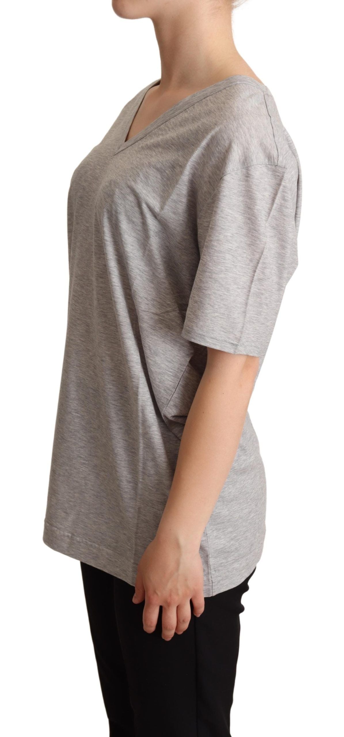 T-shirt élégant en coton gris à col en V Dolce & Gabbana