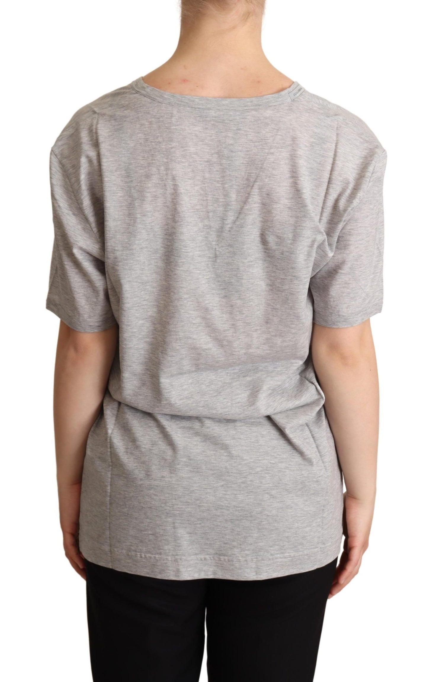 T-shirt élégant en coton gris à col en V Dolce & Gabbana