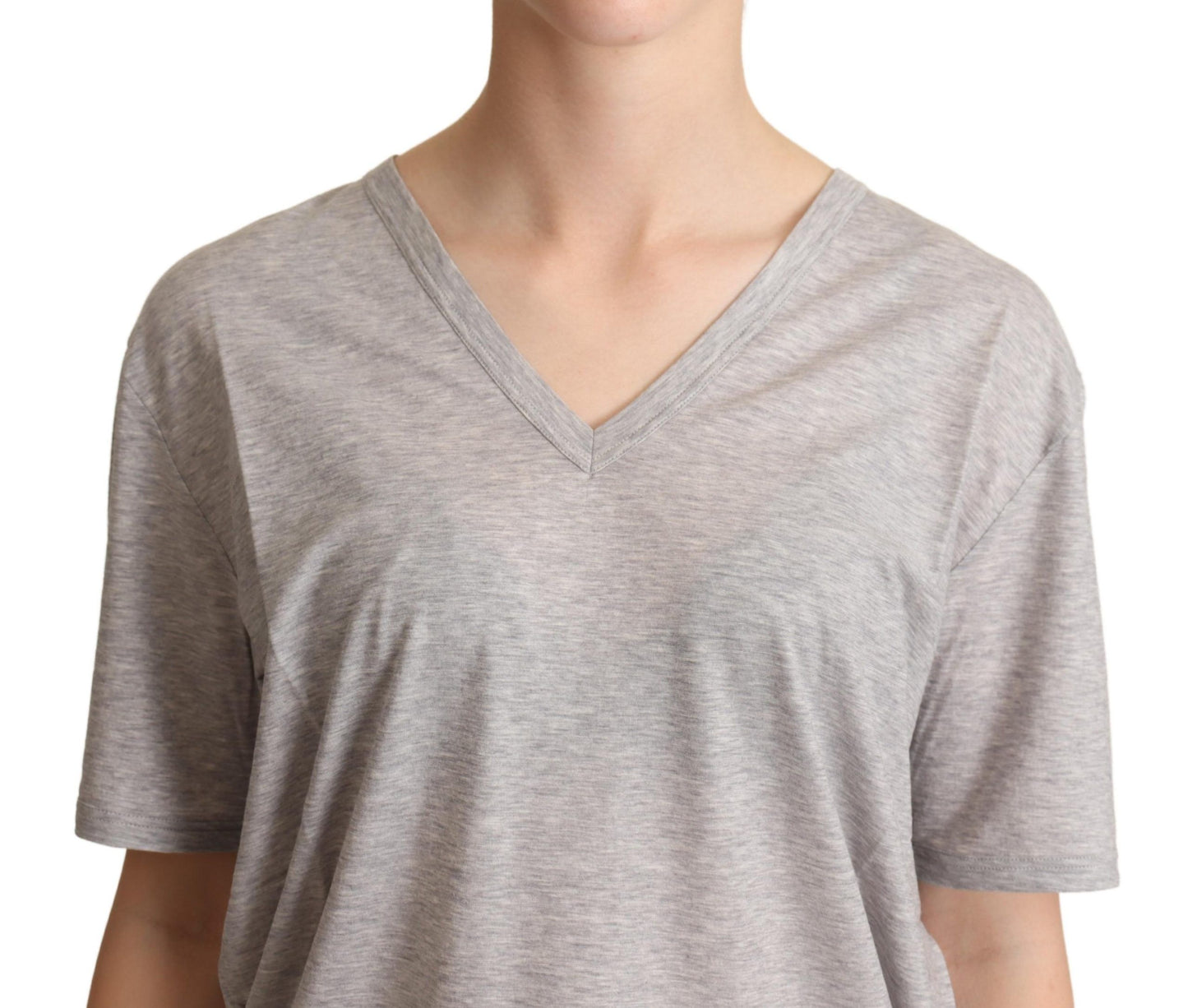 T-shirt élégant en coton gris à col en V Dolce & Gabbana